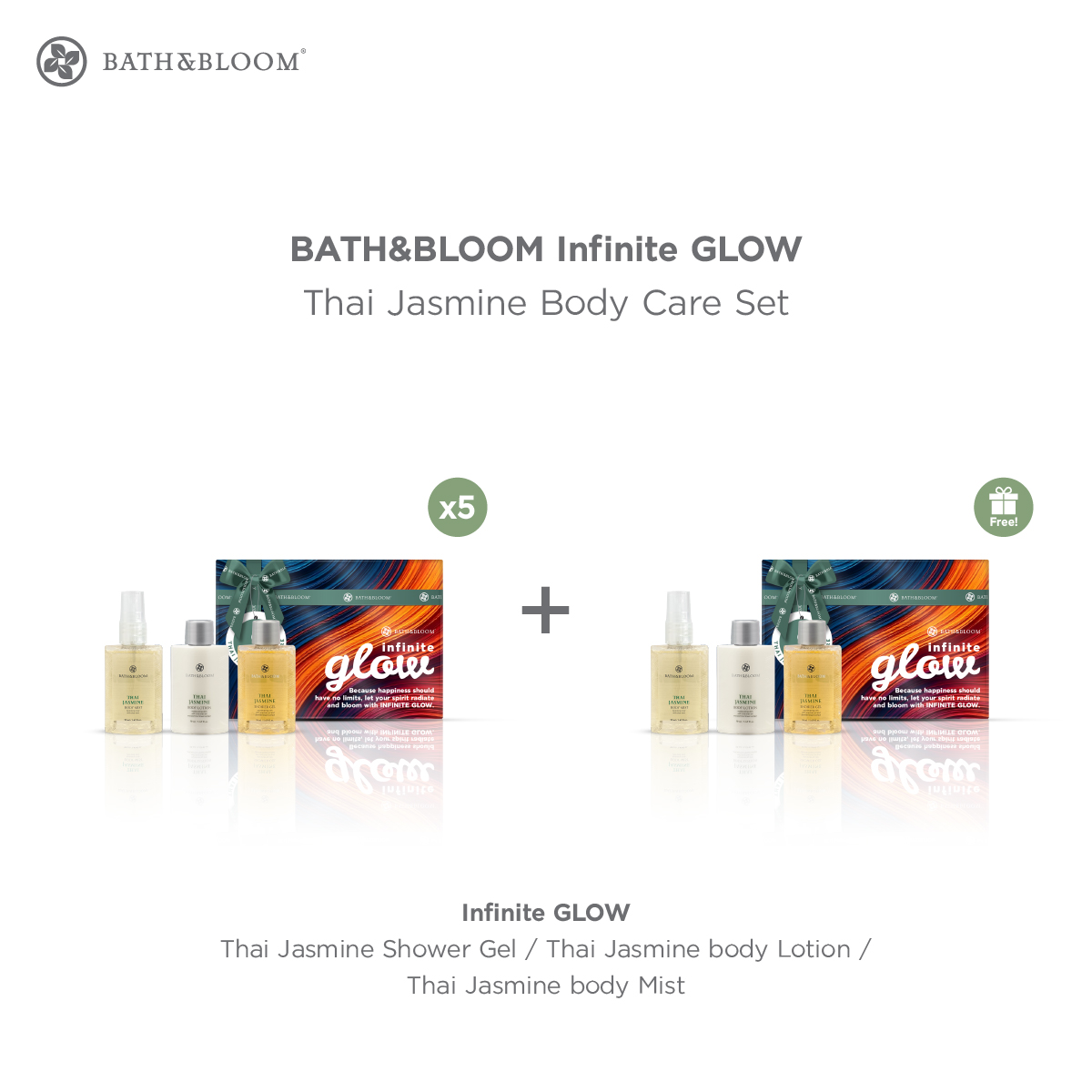 BATH & BLOOM INFINITE GLOW - THAI JASMINE SET ชุดของขวัญ บำรุงผิวกาย ดูแลผิวแบบครบจบ เพื่อผิวเนียมนุ่ม ชุ่มชื้น สุขภาพดี พร้อมกลิ่นหอมสดชื่น จากดอกมะลิไทย